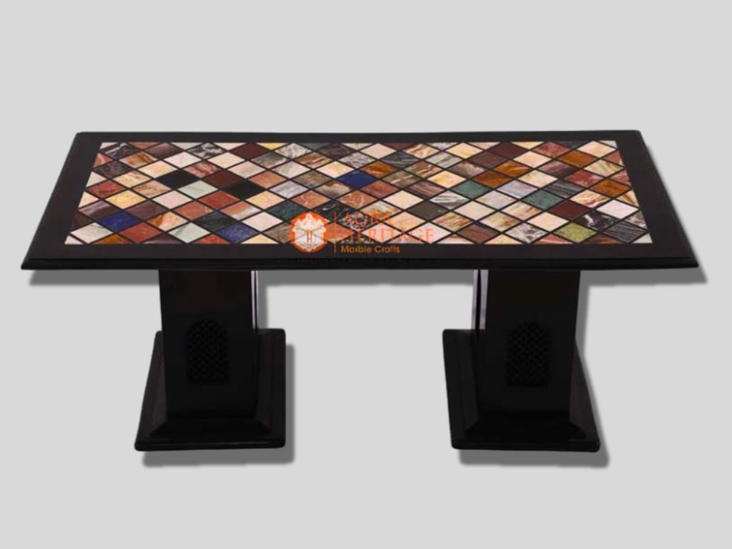 Marble Black Center Table Top Multi Gemstone Art